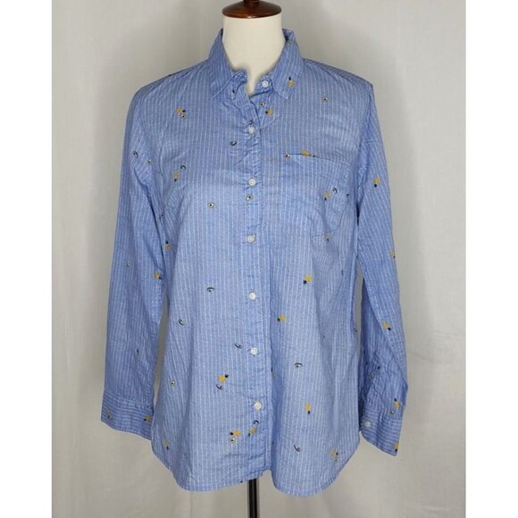 OLD NAVY  Button Up Shirt M The Classic  Blue Striped Avocado Pineapple - Picture 4 of 10
